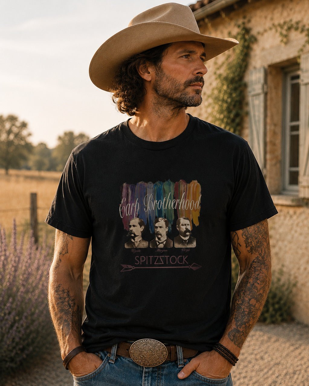 Western T-Shirt Vintage Fotografie in Schwarz – Earp - T-Shirt